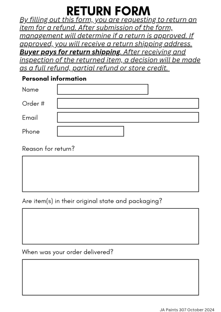 Return form with fields for name, order number, email, reason for return, and original order details.